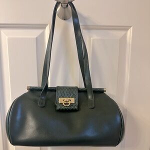 Italian retro structured bag. Dark green leather.Franco Godi